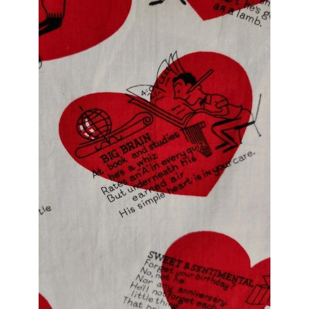 1/2yd Vtg Man o Your Dreams Novelty Fabric Valentine Love Humor Red White Cotton